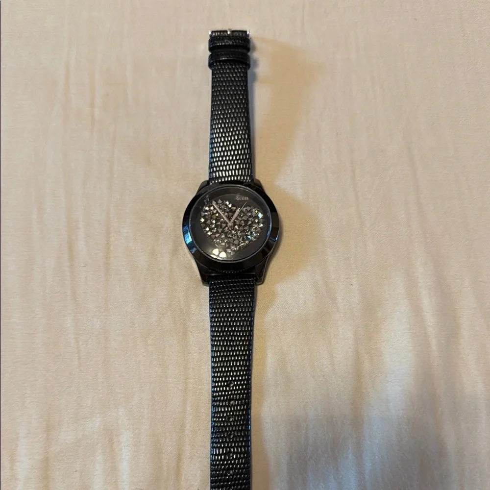 Guess Black Watch with Crystal Heart Face